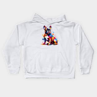 Colorful French Bulldog in Abstract Splash Paint Style Kids Hoodie